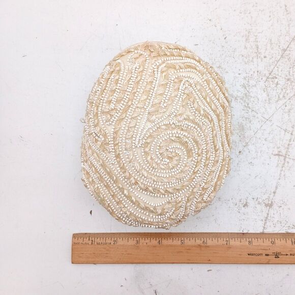 Amy New York Cocktail Cap Fascinator Hat Beaded w/ Pearl Cream White Headdress - Picture 12 of 14